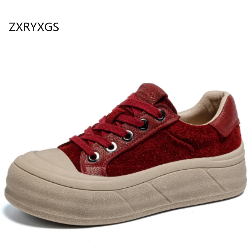 

ZXRYXGS кроссовки из натуральной кожи с верхним слоем, обувь на платформе, новинка 2025, осенняя темпераментная модная обувь, повседневные кроссовки