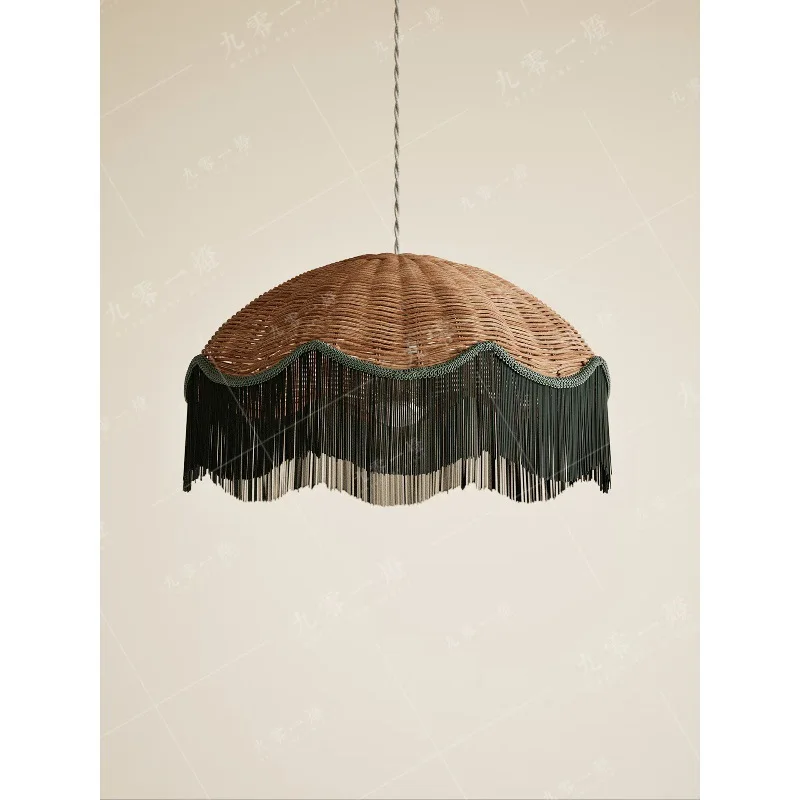

Wabi Sabi Hand woven rattan pendant light Retro Tassel Living Room Dining Room Bedroom Hanging lamp Vintage Artist Home Decor