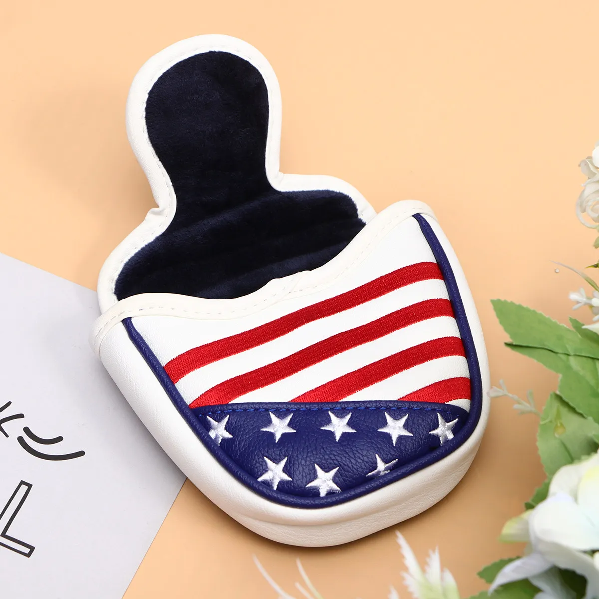 Mallet Putter Cover PU American Flag Style Half-Round Club Head Cover Protective Golf Putter Headcover Smooth Fit