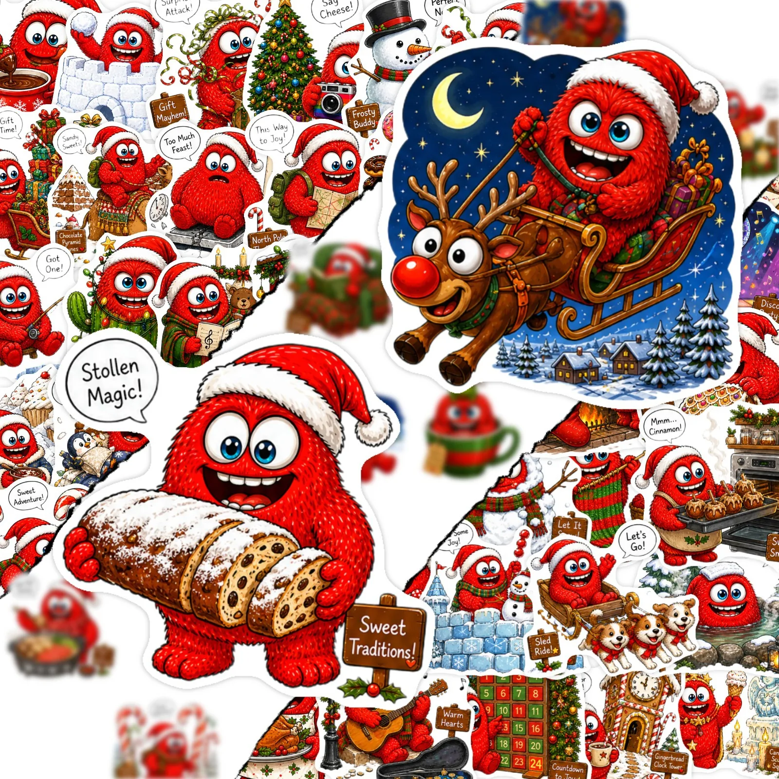 50 Sheets Christmas Little Red Monster Fun Decorative Stickers for Journals Notebooks Phone Cases Water Bottles