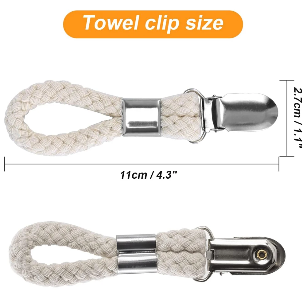 2/5pcs Towel Hanging Clips Clamps Braided Multipurpose Cotton Loop Metal Hook Kitchen Bathroom Storage Clips Socks Clothes Hange