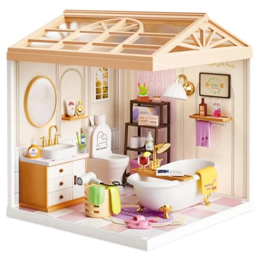 

DIY Miniature House Kit with Roof and Dust Covers Creative Construction Toys with Light and Furniture for Mini Figures Christma