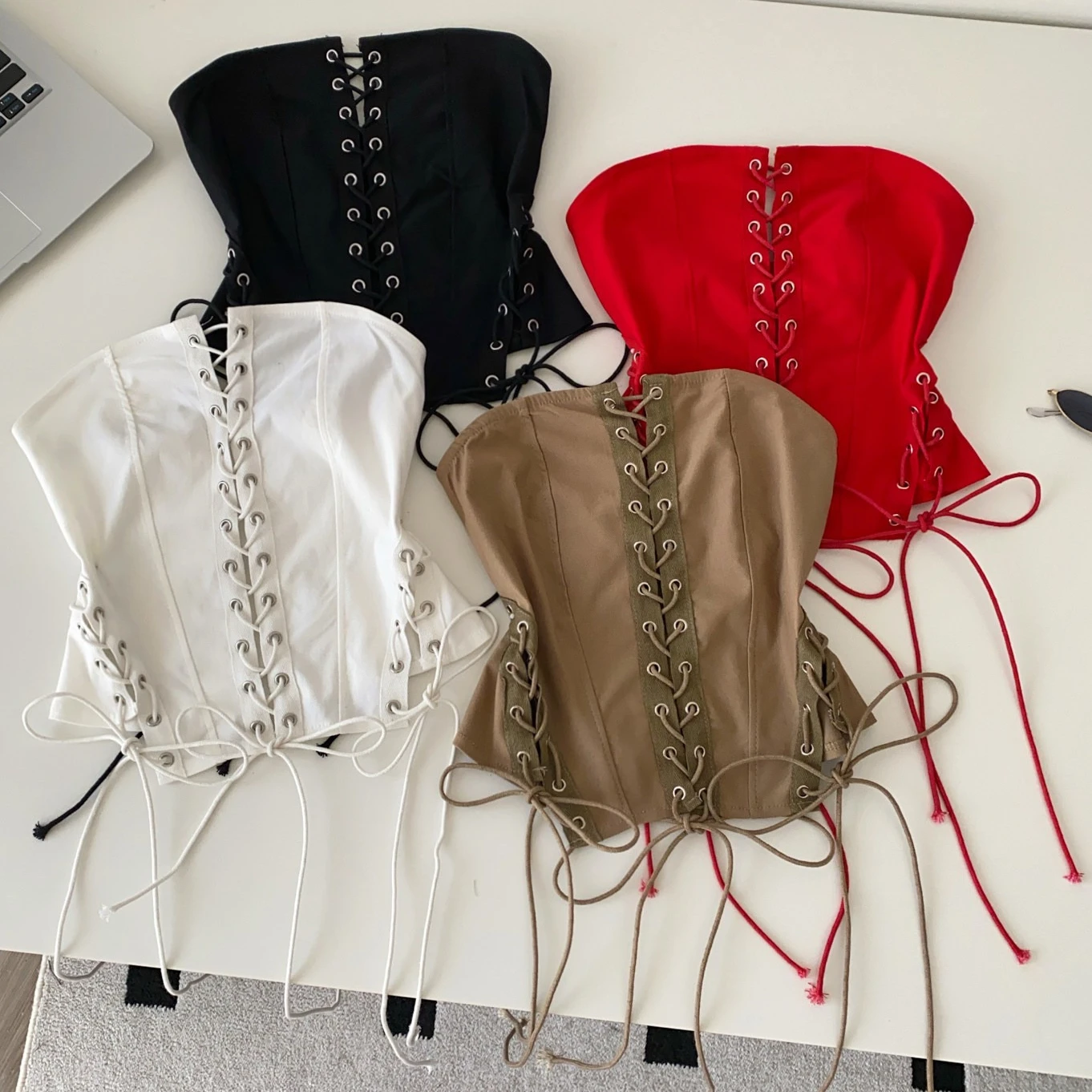 

Women Solid Tanks Lace Up Tube Long Sleeveless O Neck Drawstring Waist Cinch Slim Fit Streetwear Y2K Sexy Casual 2026 Summer
