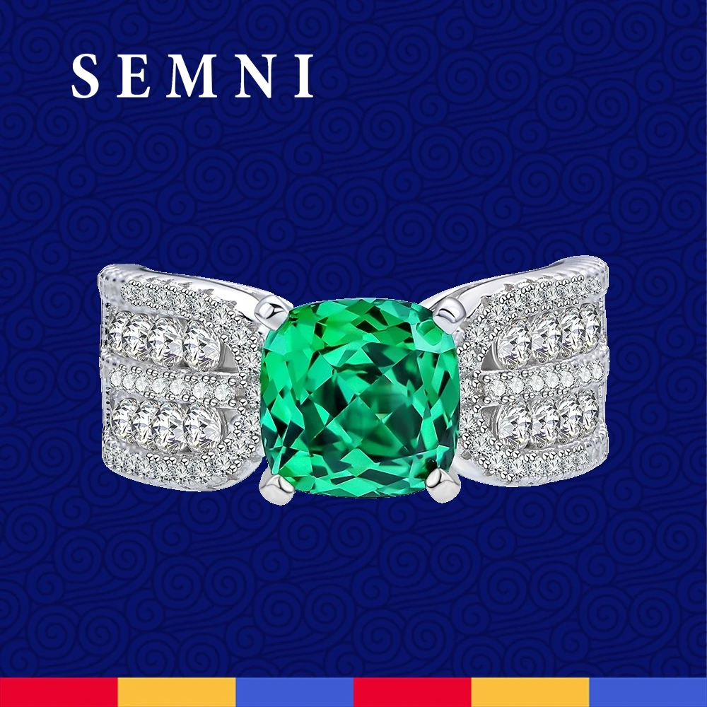 

SEMNI 2.5ct 8*8mm Fat Square Moissanite Diamond Ring for Women Lab Emerald Engagement Ring Promise Band 925 Sterling Silver Gift