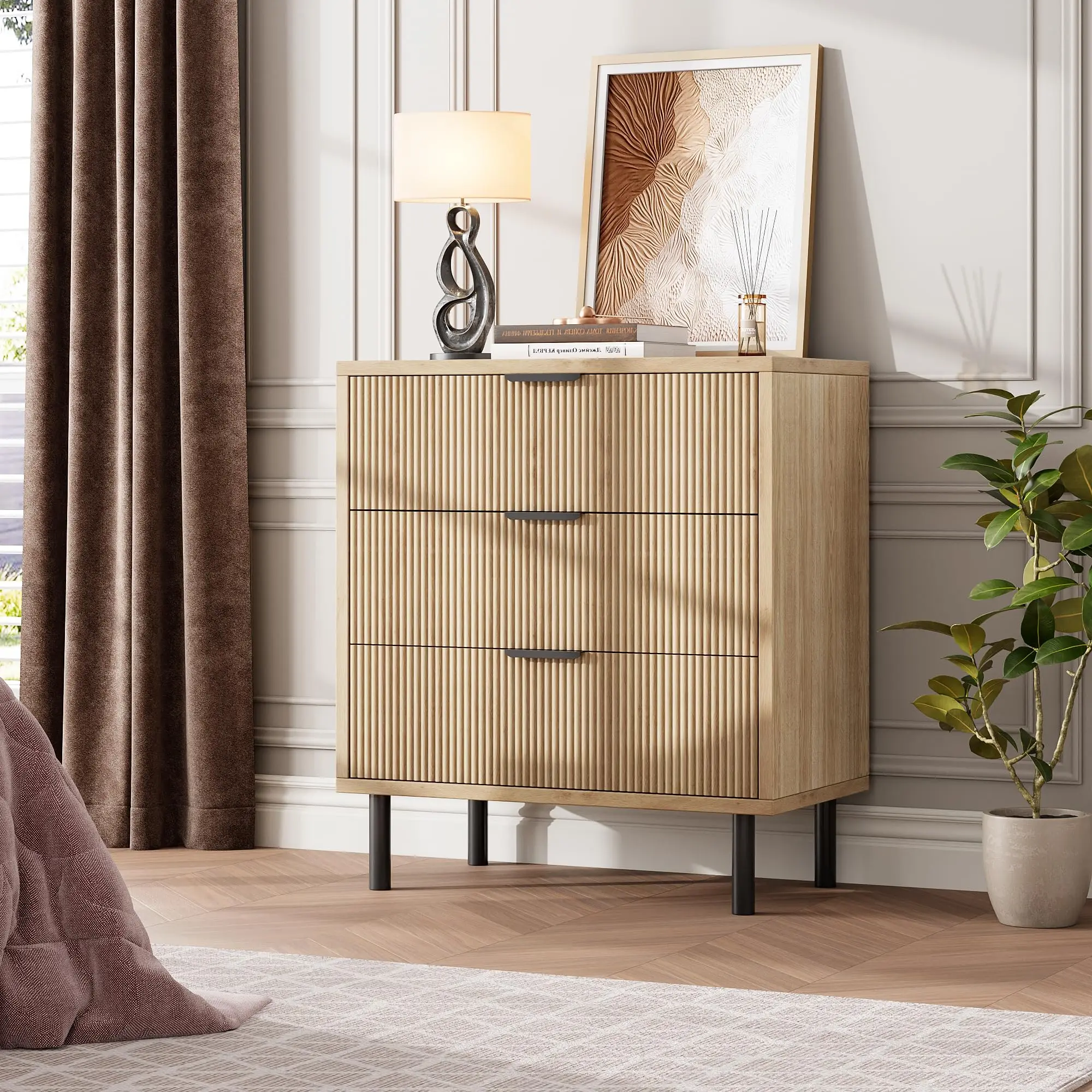 Garveelife Modern Fluted Design - 3 or 5 Drawer Dresser - Versatile for Bedroom, Hallway, Entryway, or Living Room - Wooden Construction - Metal Feet & Tip-Proof Protection - Ample Storage Space