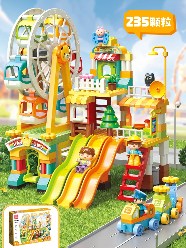 

Большие строительные блоки, развивающая игрушка: городская ветряная мельница, вилла, парк развлечений, строительный набор для детей, подарок для мальчиков и девочек