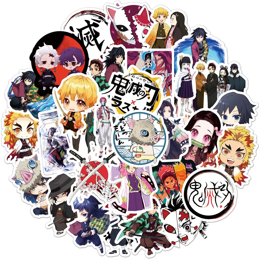 50 unids/set Demon Slayer serie Tanjirou Nezuko Zenitsu Anime pegatina decoración cuaderno teléfono DIY cuenta de mano pegatina para diario