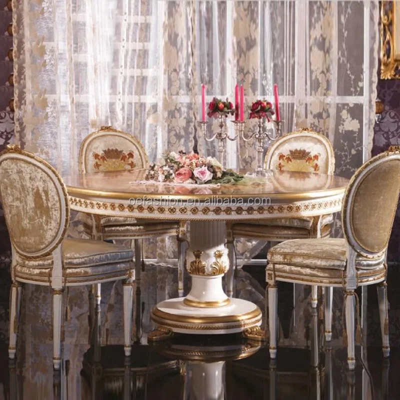 OE-FASHION Custom French Royal Dining Furniture Solid Wood Hand-carved Dining Table and Chair Combination Round Dining Table