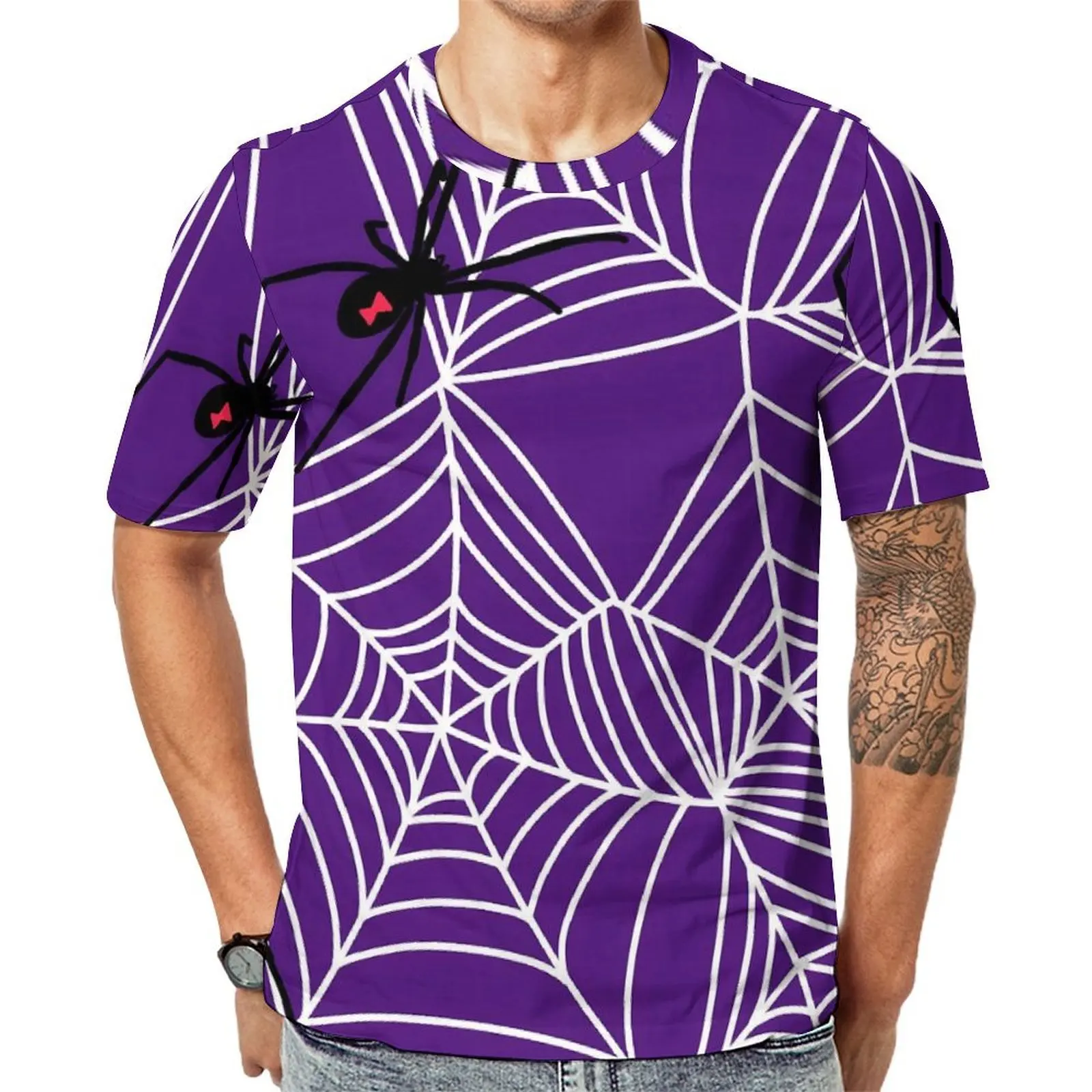 Man Halloween T-Shirt Black Widow Spider Web Popular T Shirts Short Sleeves Printed Tops Cheap Summer Funny Plus Size Top Tees