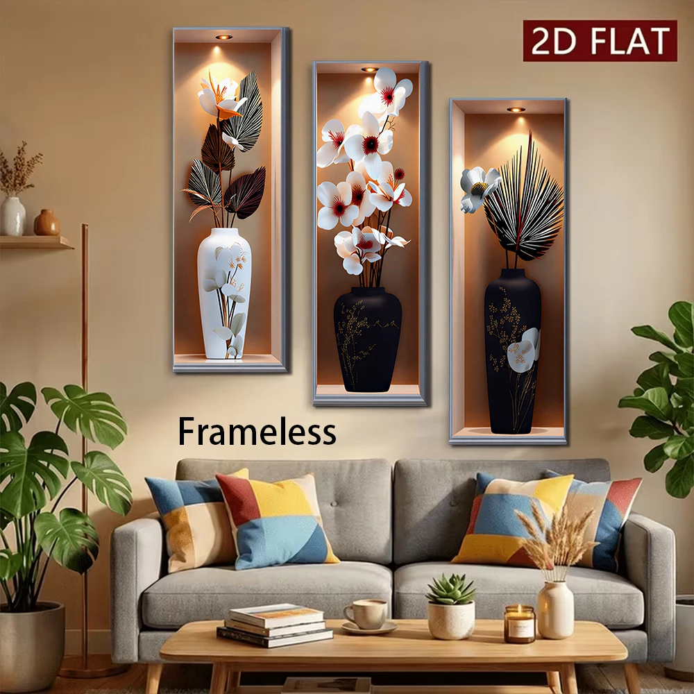 1 set of modern simple triple frameless entrance wall stickers, decorative paintings, vases, flowers, corridors, corridors, back