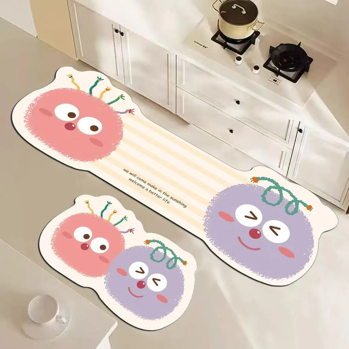 Cute Shaped Bath Mat Set Super Absorbent Bathroom Rug Quick Dry Shower Carpet Non Slip Foot Mat Soft Diatom Mat 40x60cm+40x120cm