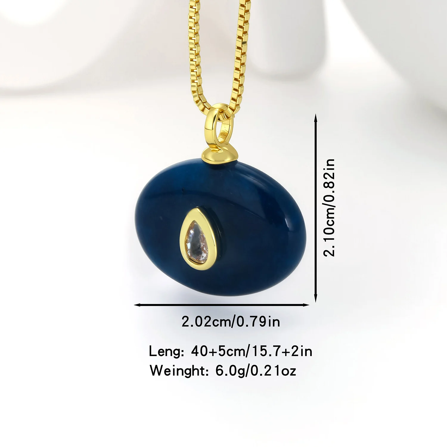 Nidin Hot Sale Oval Pendant Necklace For Women Teardrop Zircon Inlaid Natural Stone Trendy Chain Choker Jewelry Daily Party Gift