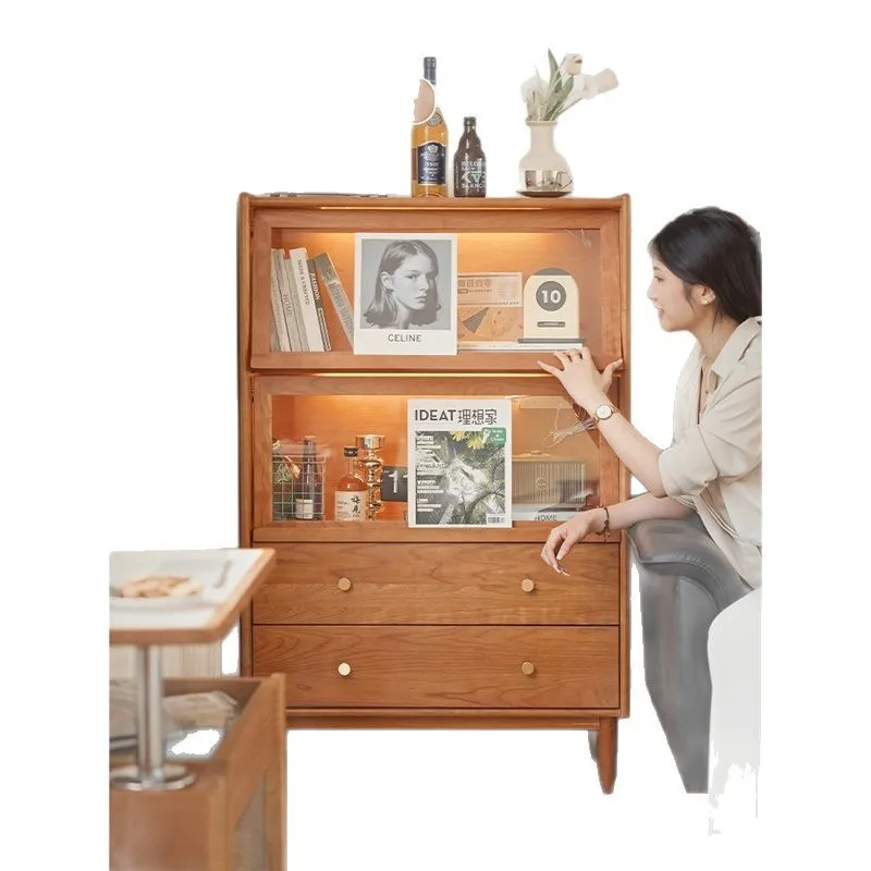 

Nordic Japanese-style cherry wood dining side cabinet Solid wood storage cabinet Living room TV display Sofa side