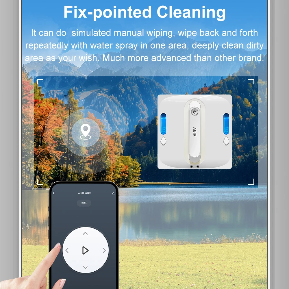 Robot Window Vacuum Cleaner ABIR,4-Way Water Spray, Laser Sensor,9000PA Suction, Low Nosise,Wet Dry Scrape & Wipe in One