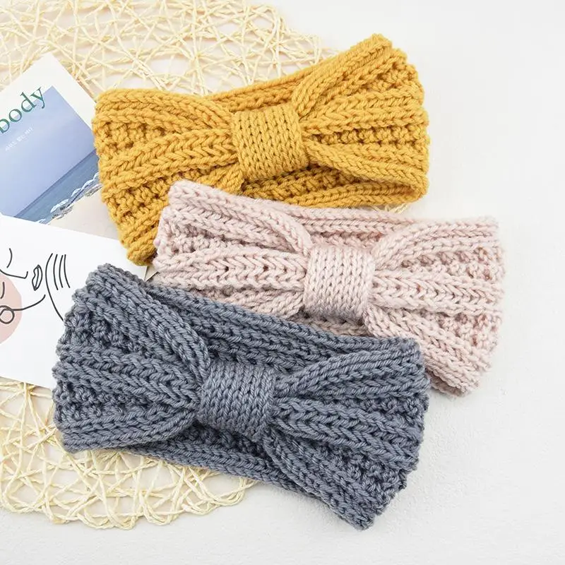 

Wheat Ear Bowknot Knitted Headbands Crochet Head Cover Wool Knitting Turban Headwrap Ear Warmer Elegant Elastic Hair Bands