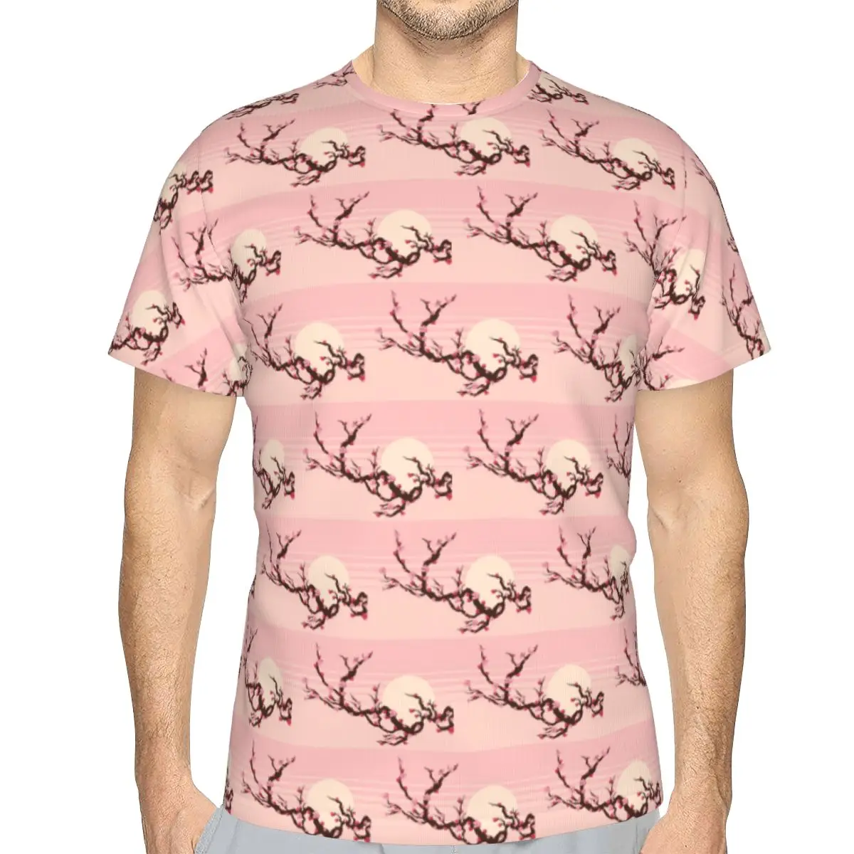 Japanese Cherry Blossom Pattern 100% Cotton T-Shirt Men'sFashion T Shirts Men O-Neck Short Sleeve