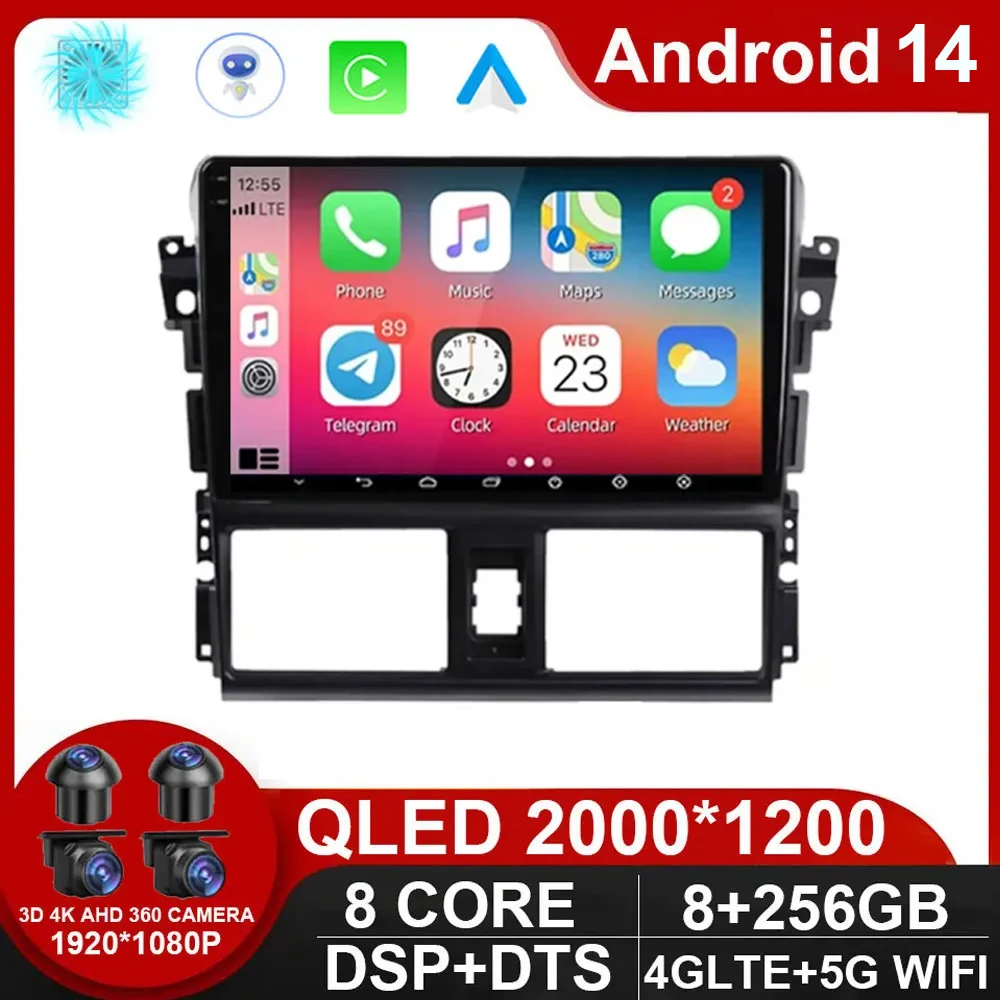 

10" Android 14 Player For Toyota Vios Yaris 2014 2015 2016 Carplay Car Radio Stereo Multimedia GPS Navigation DVD Navigation