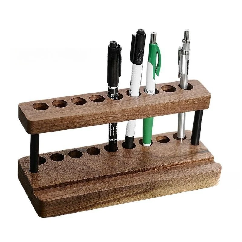 

Retro wooden pen holder stationery signature pen storage pen holder multi-functional integrated mobile phone holder wholesale