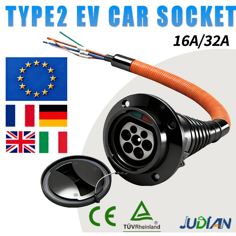 

Разъем для зарядки электромобилей Type 2 (папа), 32А, IEC 62196, адаптер EVSE, короткий кабель 0.5м, коннектор для зарядки электромобилей (сторона автомобиля)
