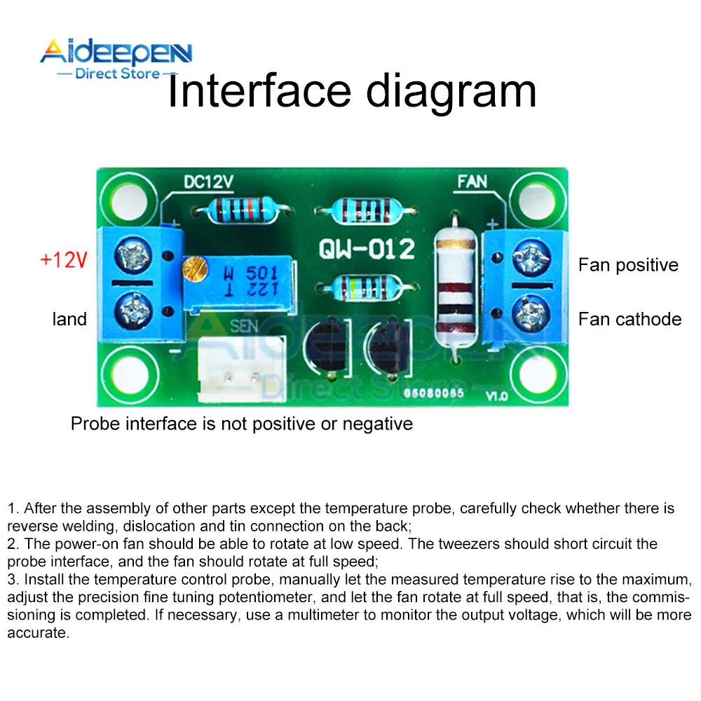 DC5-30V/AC4-20V to DC 12V Temperature Control Fan Module Automatic Temperature Control Board Governor Four Gears Adjustable