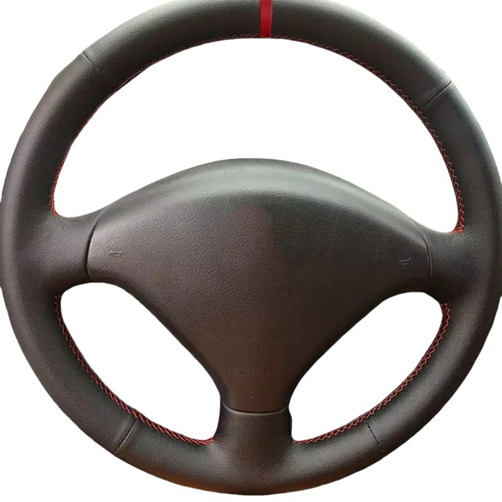 Car Interior Steering Wheel Cover For Peugeot 307 2001-2008 307 SW 2005-2008 Black Microfiber Leather Trim Accessories