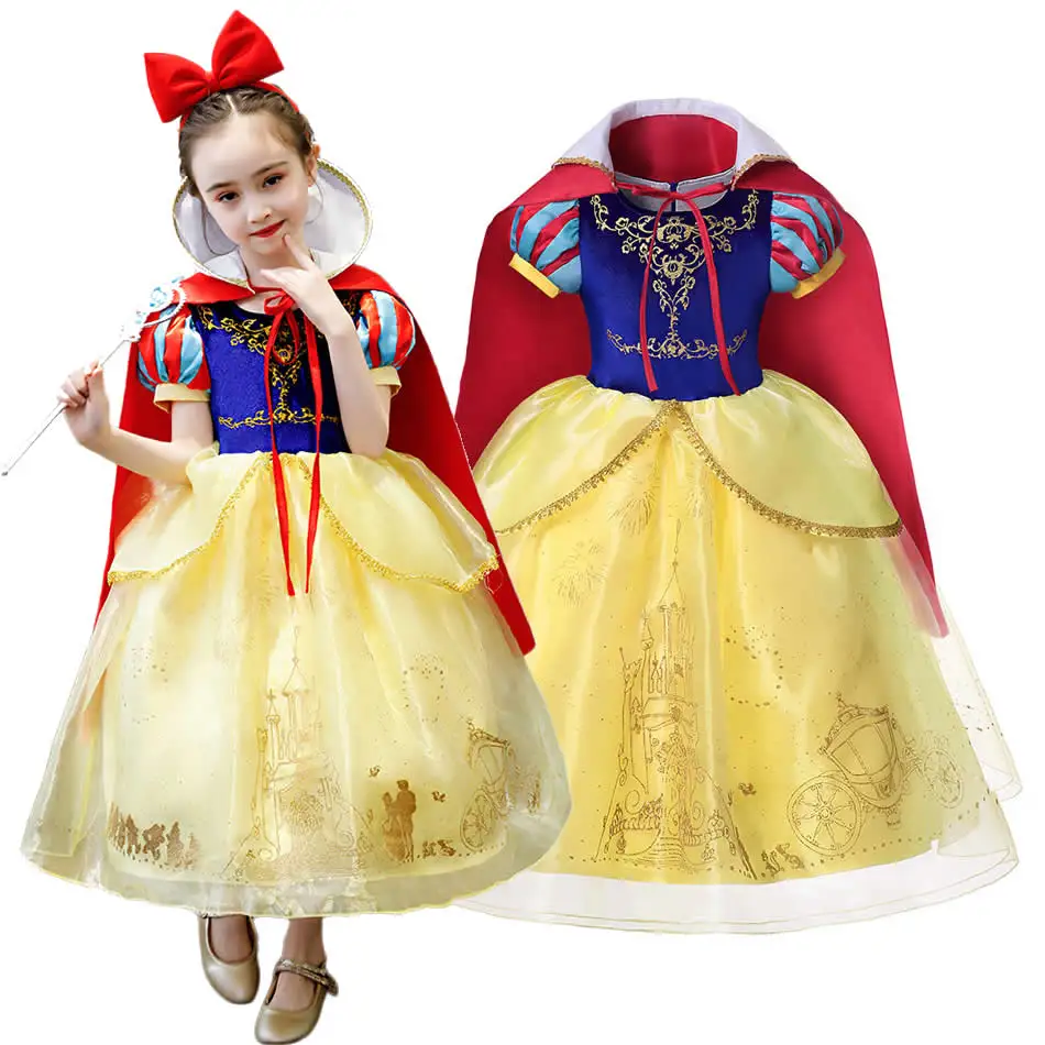 Disney Princess Snow White Dress for Girl Costume Kids Cosplay Puff Sleeves Mesh Ball Gown Clothes Children Party Birthday Dress