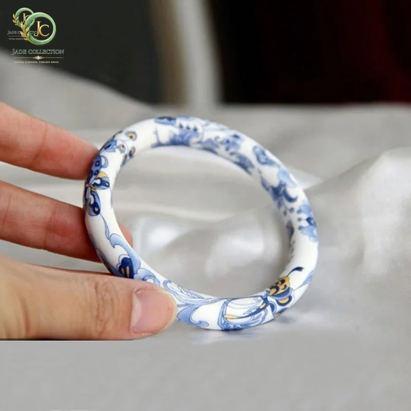 Natural Porcelain Hand Carved Round Blue and White Porcelain Bracelet Fashion Boutique Jewelry Men's and Women's Bracelets