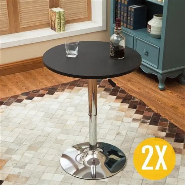 2pcs Home Bar Table Height Adjustable Pub Round Table with 360 Swivel Counter Height Bistro Table, Black image 2