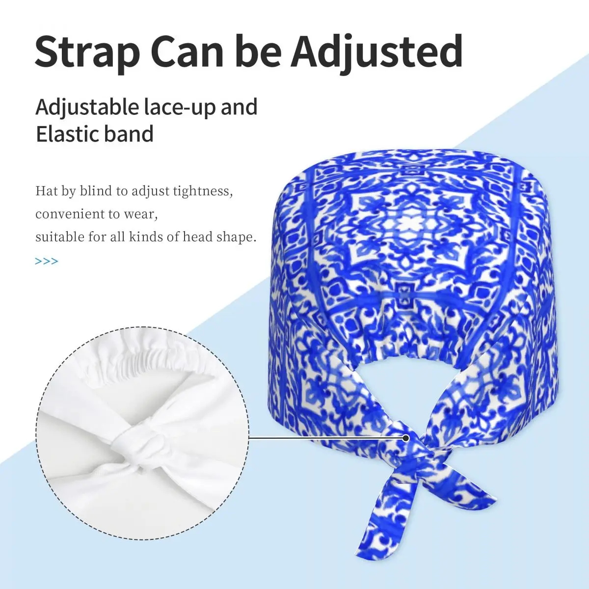 Czapka chirurgiczna z motywem azulejo portugalskiego, czapka robocza dla lekarza, unisex, regulowana, czapka pielęgniarska dla dentysty