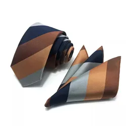 Corbatas marrones formales para hombres, corbata de cuello a rayas de poliéster, bolsillo suave, traje de caballero cuadrado, chaleco de esmoquin, pañuelo Ascots, 6CM