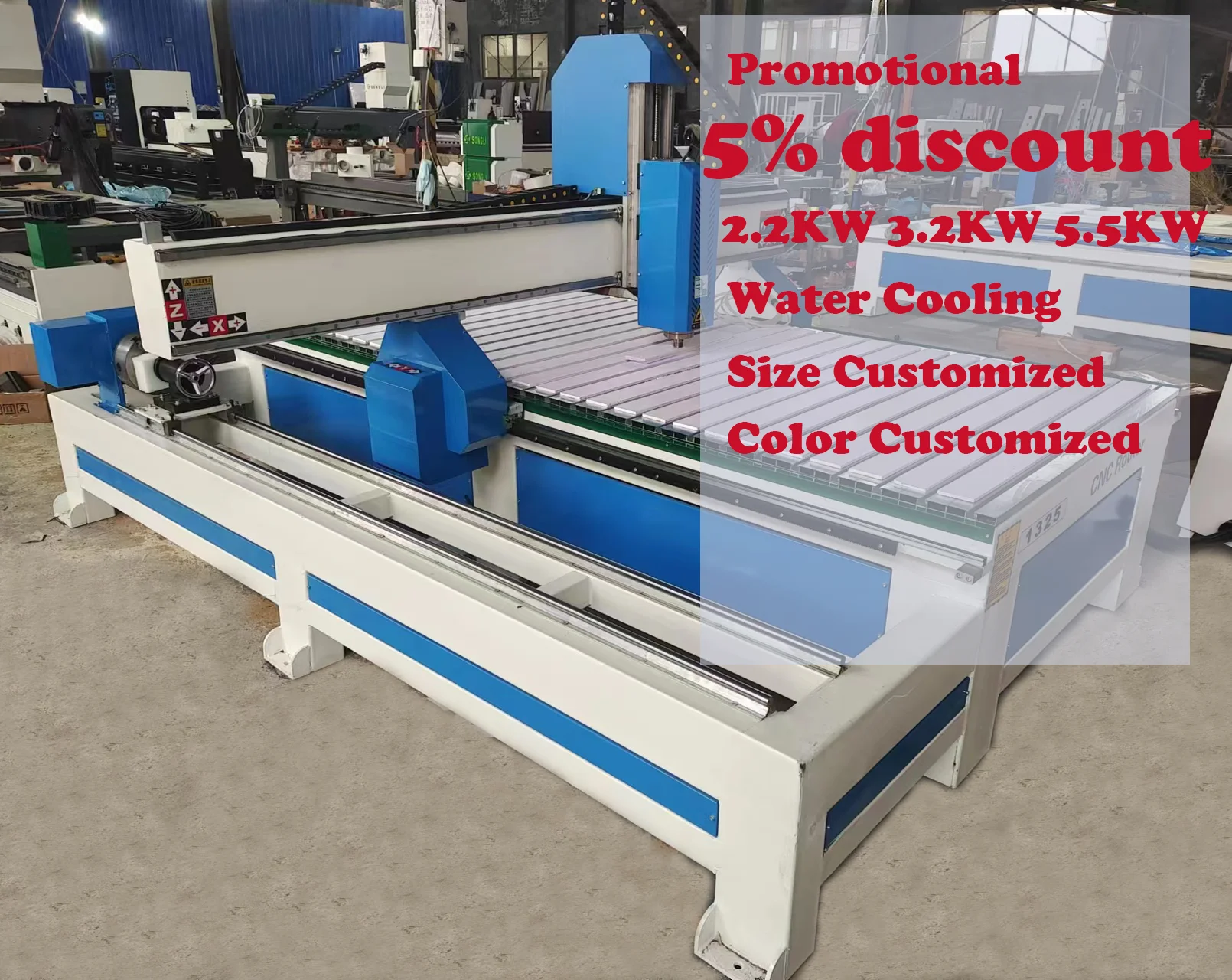 1325 5.5kw cnc(hybrid servo motor) front rotary shaft woodworking router.(exw price)