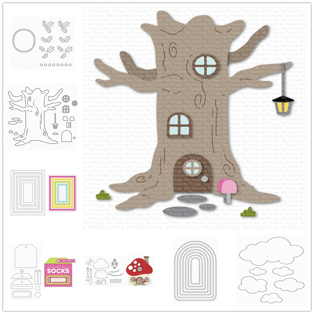 Classic Rectangle Frames Treehouse Money Tag Gnome Home Cutting Dies Set for Scrapbooking Paper Making Card Craft