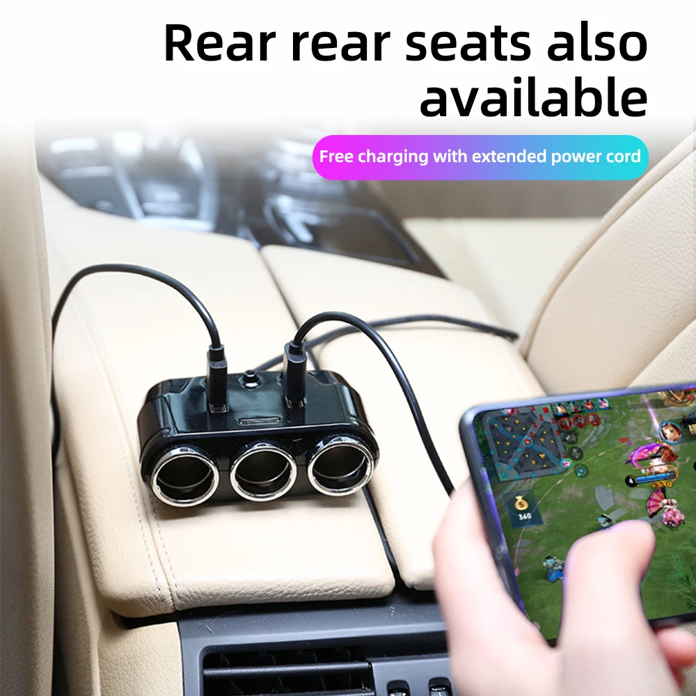 100w detecção de tensão multifunções display digital led usb carga rápida 12-24v carregador de carro um arraste três isqueiro