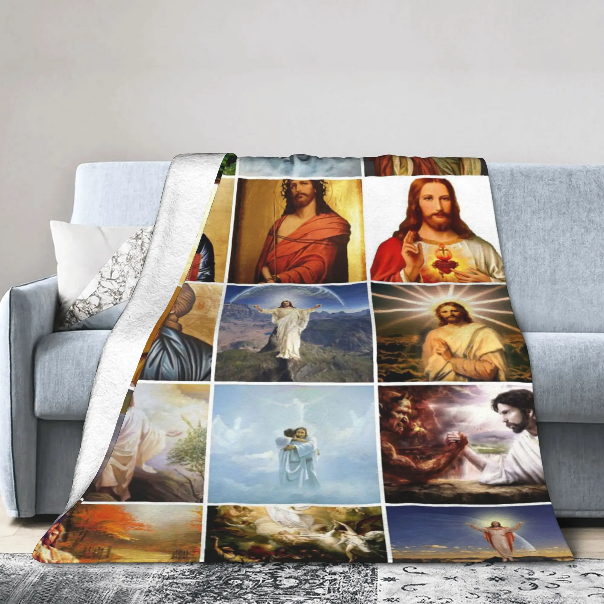 يسوع الكولاج البطانيات الصوف تكييف الهواء المسيحية الله يبارك المحمولة سوبر لينة رمي بطانية للسرير أفخم رقيقة لحاف #1