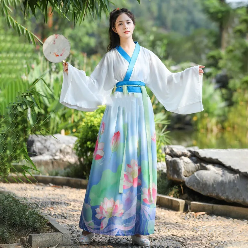 Women Traditional Chinese Han Dynasty Hanfu Wide-sleeved Folk Dance Photography Performance Costumes Plus Size 2XL