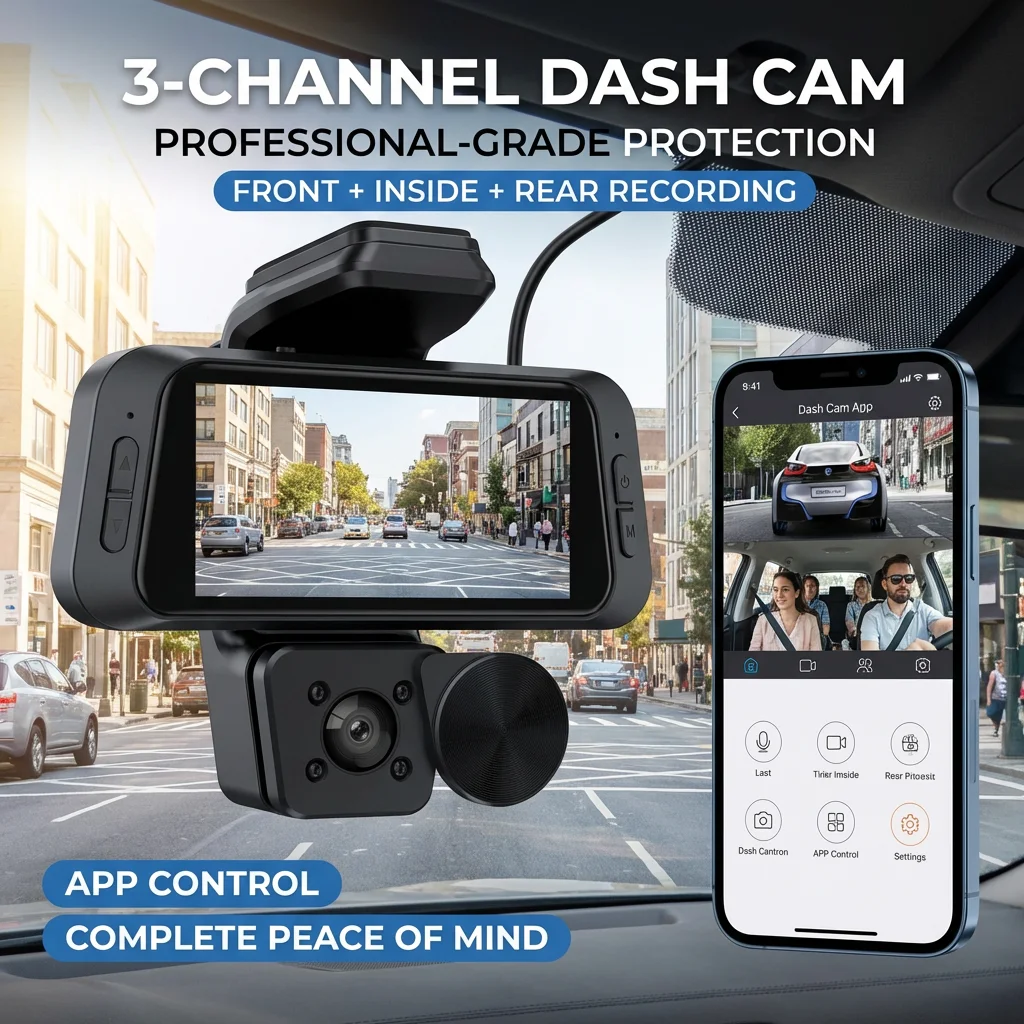 3 Channel 1080P Dash Cam Front Rear Inside Built-in WiFi HD Car Camera Driving Recorder Motion Detection G-Sensor Loop Recording