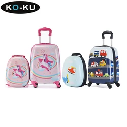 KO-KU Children Boarding Rrolley Case 13 and 18 Inch Universal Wheel Cartoon Pattern Luggage Students Schoolbag Trolley Set