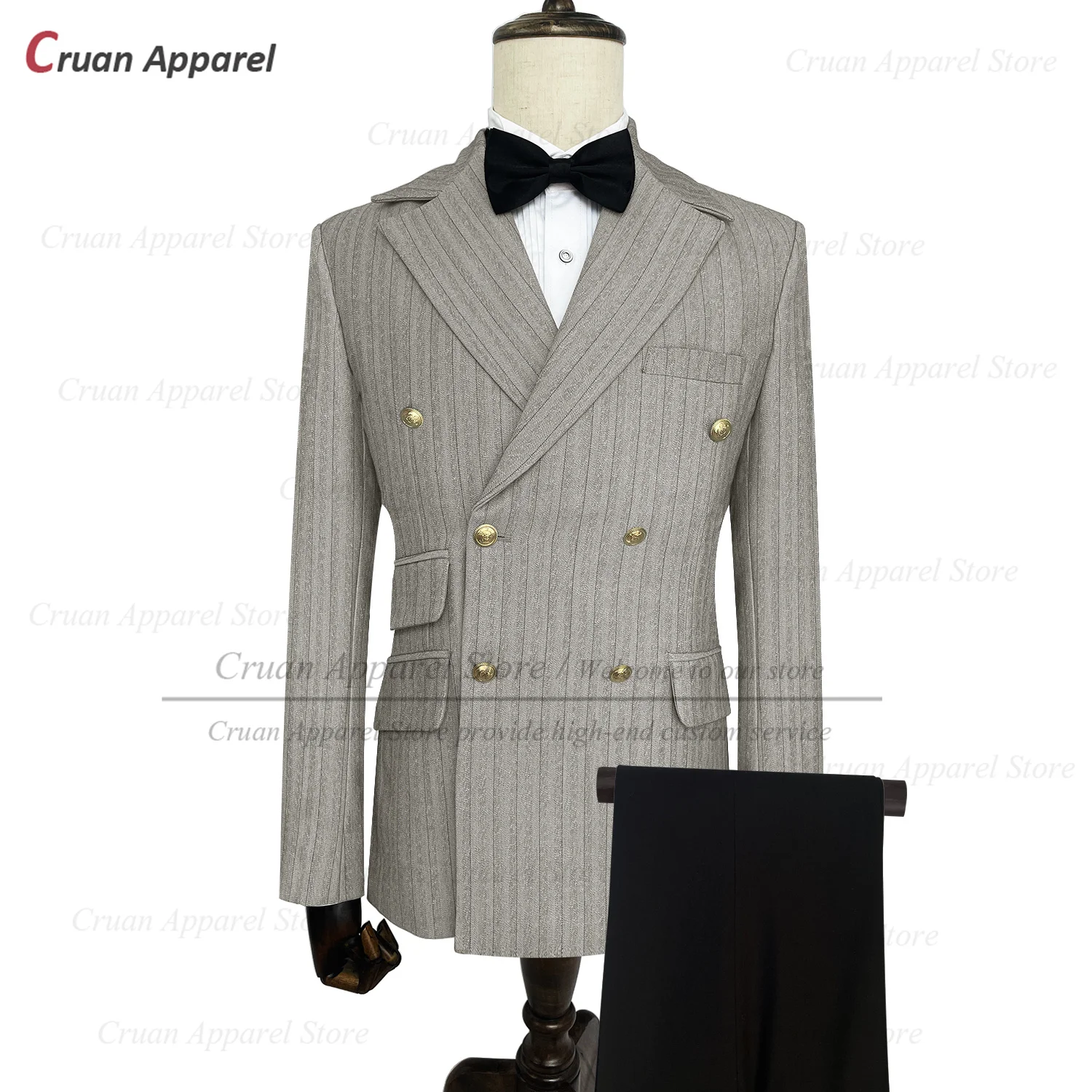 Luxury Strips Suits for Men Fashion Men‘s Blazer Pants 2 Piece Tailor-made New Designs Wedding Business Double Breasted Tuxedo