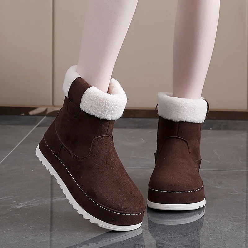 

Women High Top Boots with Thick Sole Plush Lining for Warmth Multifunctional Height Increasing Cotton Shoe Solid Color Versatile