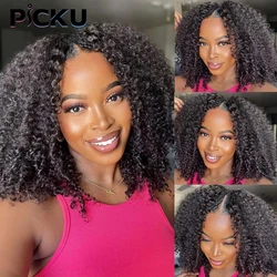 Kinky Curly V Part Wig Human Hair No Leave Out Thin Part Malaysian Hair Wigs for Women 250 Density Afro Curly V/U Part Wig 100%