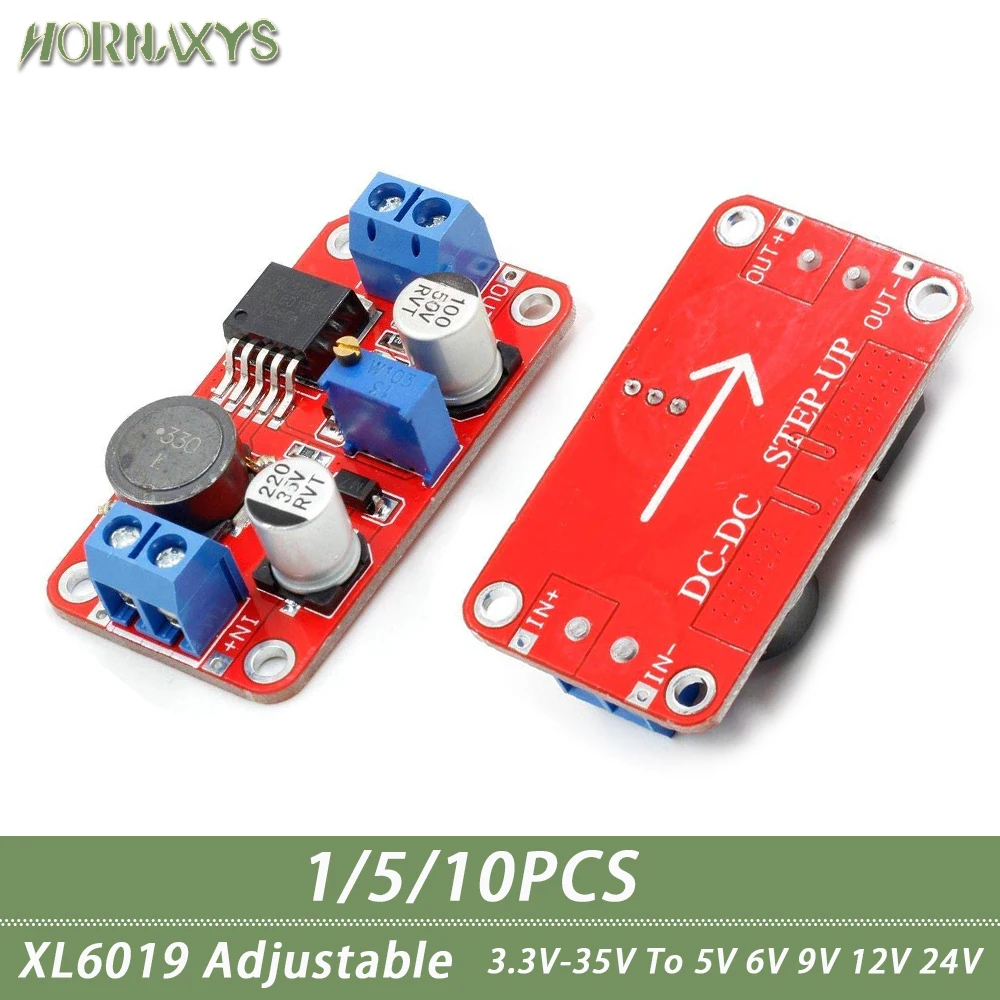 

10/1PCS 5A DC-DC Step Up Power Module Boost Volt Converter 3.3V-35V To 5V 6V 9V 12V 24V XL6019 Adjustable Output Regulator