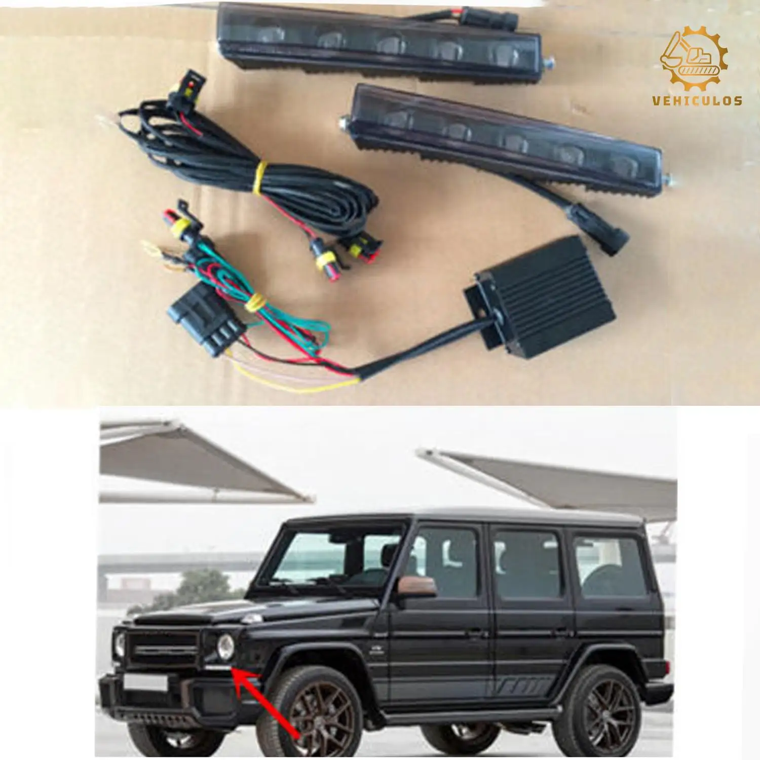 

2Pcs W463 LED Daytime Running Lights DRL For Mercedes Benz G-Class G500 G550 G63 G65 AMG Upgrade Front Fog Lamp Black Set