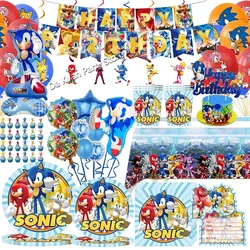 New Cartoon Sonic Party Supplies Boys Birthday Party Disposable Tableware Set Paper Plate Cup Napkins Baby Shower Decorations