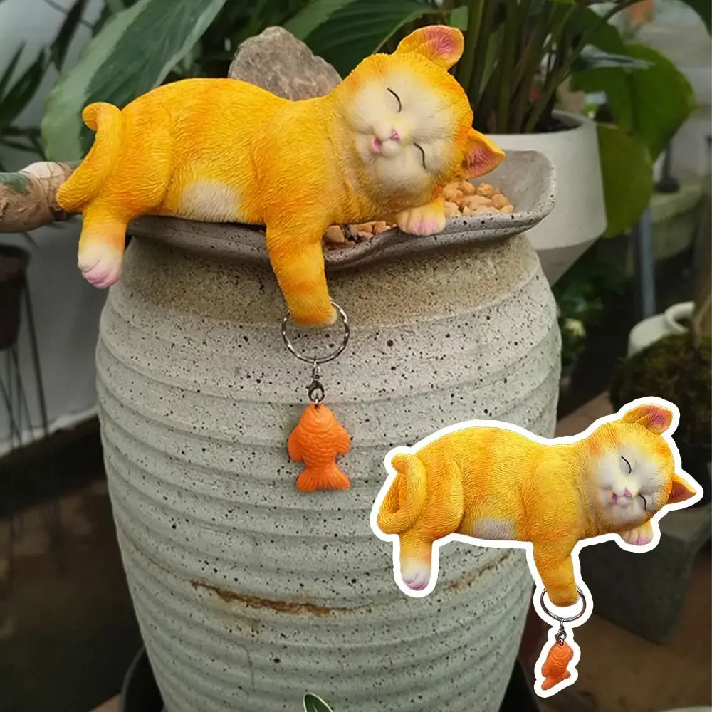 Creative Gift Adorable Yard Ornament Orange Cat Pattern Garden Decor Cat Ornament Realistic Sculpture Resin Garden Statue Decor