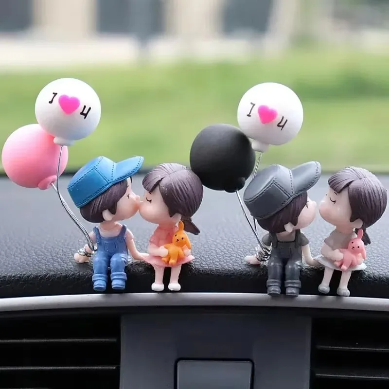 Car Decoration Cute Cartoon Couples Figure Figurines Balloon Ornament Auto Interior Dashboard Accessory for Girls Gifts Supply