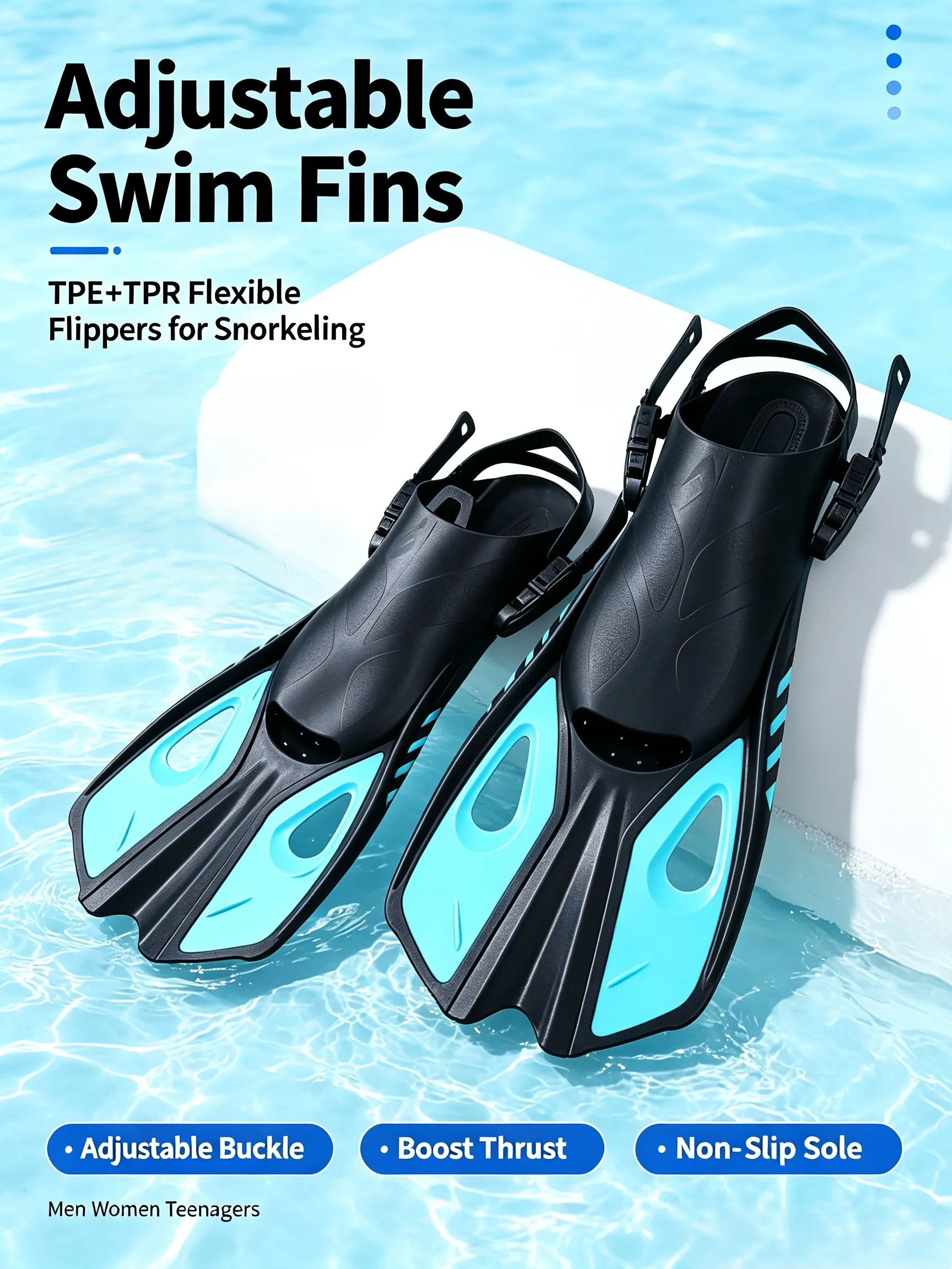 adjustable-open-heel-swim-fins-tpe-tpr-snorkeling-fins-diving-flippers-for-adult-men-women-swimming-water-sports