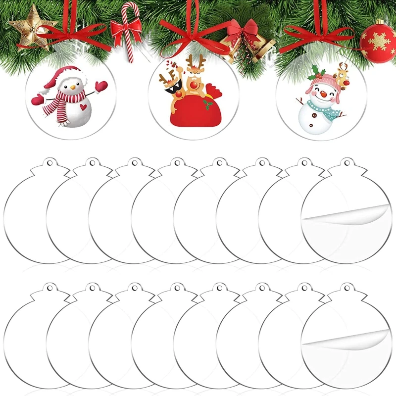 Clear Blank Acrylic Christmas Ornament,Acrylic Keychain Blanks,Unfinished Round Acrylic Christmas Ornament for DIY Craft N2UE