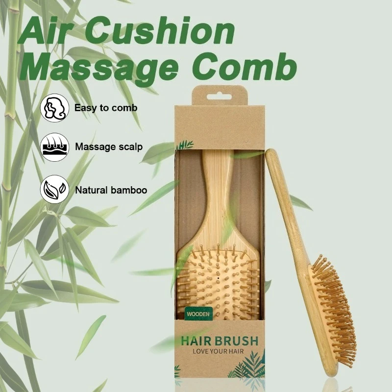 

Natural Bamboo Air Cushion Hair Brush with Gift Box - Wooden Massage Comb for Smoothing Detangling Anti-Static Hair Care