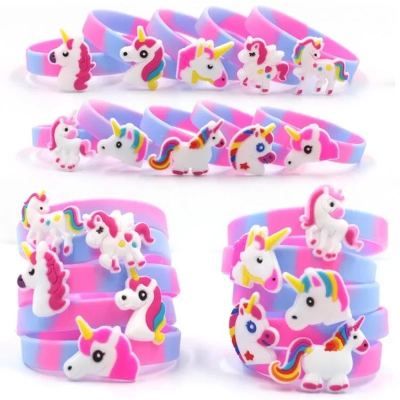 5Pcs New Unicorn Silicone Bracelet Cartoon Bracelet Children's Bracelet Jewelry Gift Party Holiday DIY Decorations