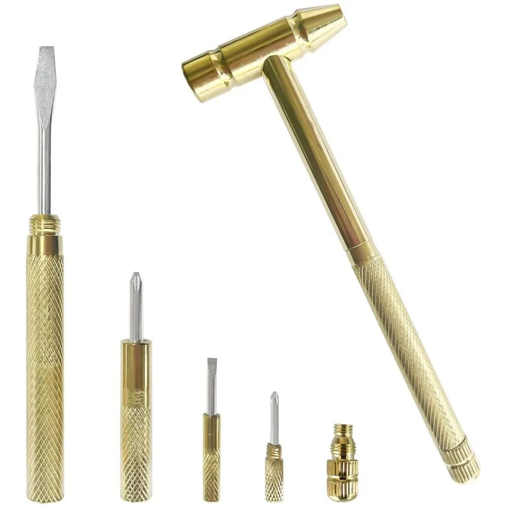 6-em-1 mini artesanato martelo chave de fenda conjunto liga de cobre ouro destacável micro chave de fenda ferramenta de mão perfeita para projeto diy